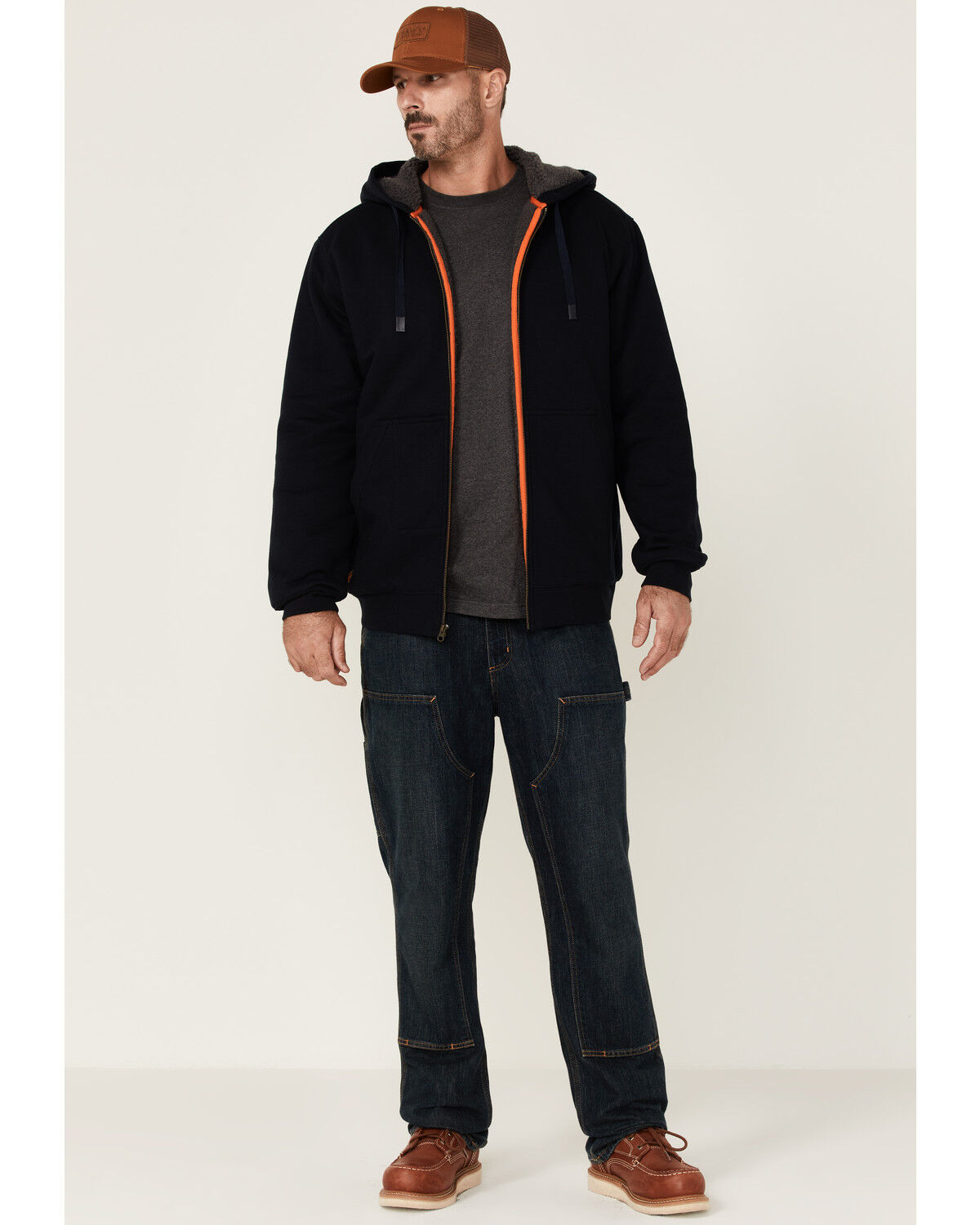 Image #2 - Hawx Men's Navy Sherpa Lined Zip-Front Hooded Work Jacket, , hi-res