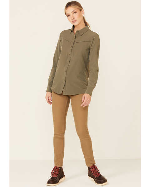 Image #2 - ATG by Wrangler Women's All-Terrain Mixed Materials Long Sleeve Button Down Western Core Shirt , Olive, hi-res