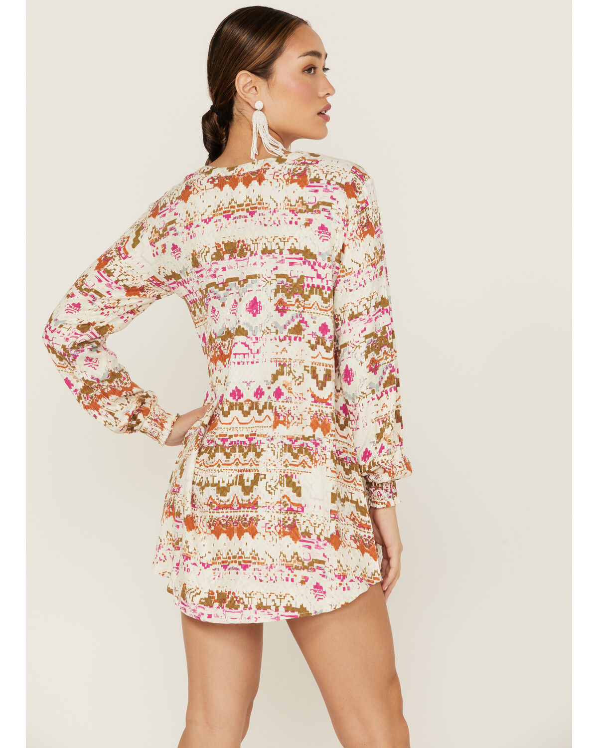 Image #3 - Shyanne Women's Southwestern Long Sleeve Shift Mini Dress, Fuchsia, hi-res