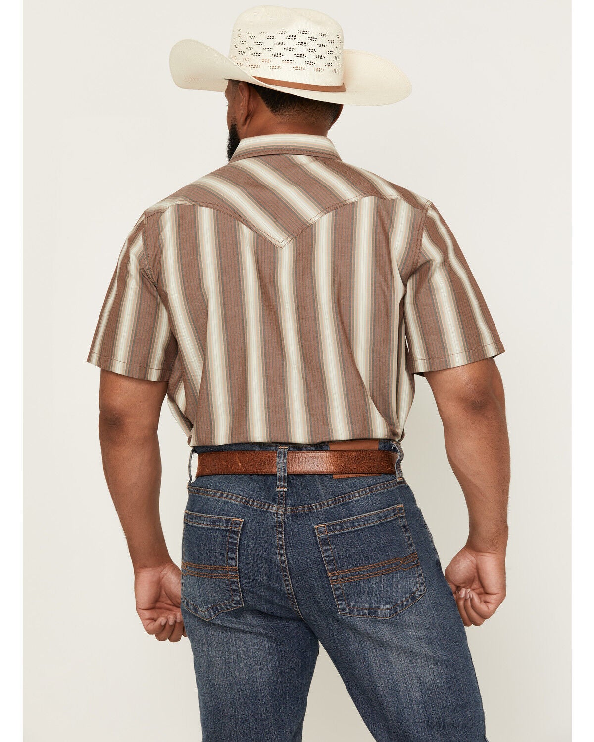 Image #4 - Cody James Men's Gopher Striped Print Short Sleeve Snap Western Shirt, Brown, hi-res