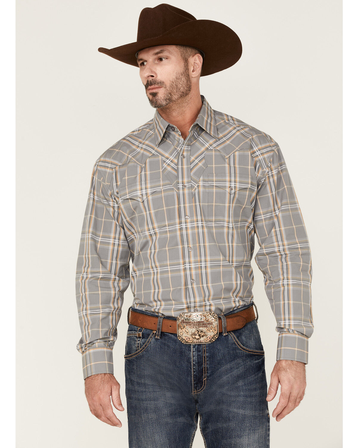Image #1 - Stetson Men's Smoke Plaid Long Sleeve Snap Western Shirt, , hi-res