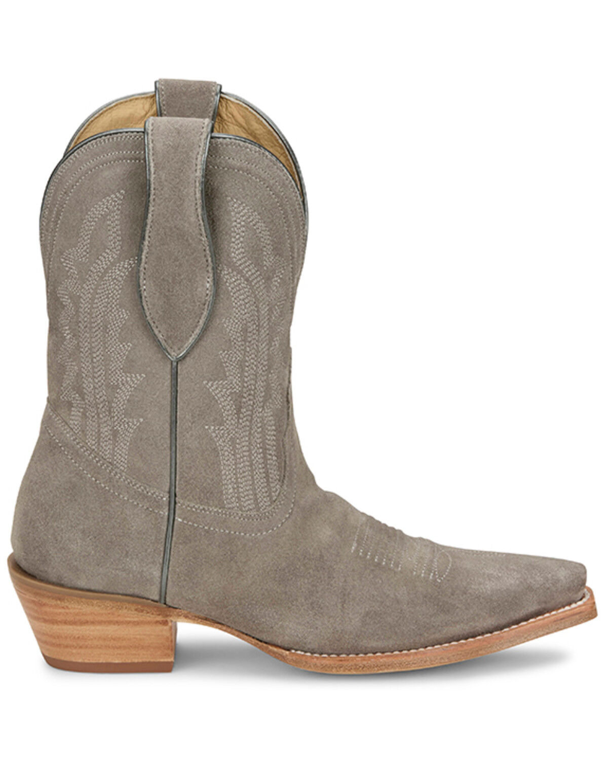 Image #2 - Tony Lama Women's Lea Suede Western Booties - Snip Toe, Light Grey, hi-res