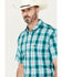 Image #2 - Rock & Roll Denim Men's Plaid Print Short Sleeve Button-Down Stretch Western Shirt, Teal, hi-res