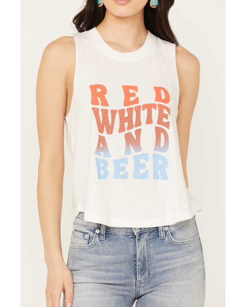 Image #3 - White Crow Women's Red, White and Beer Graphic Tank , White, hi-res
