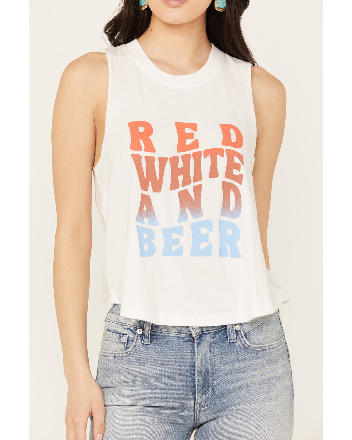 Image #3 - White Crow Women's Red, White and Beer Graphic Tank, White, hi-res