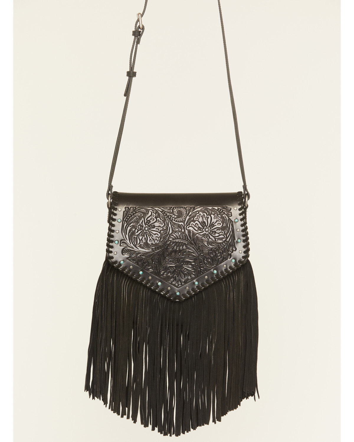 Image #2 - Idyllwind Women's Granada Tooled Fringe Crossbody Bag, Black, hi-res