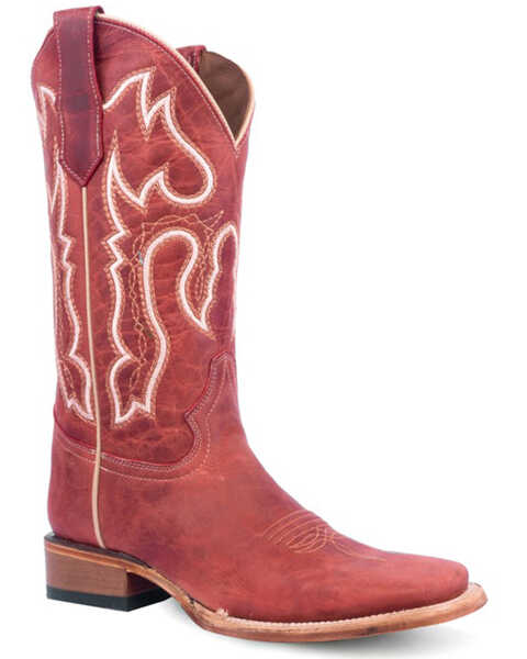Corral Women's Distressed Embroidered Western Boots - Broad Square Toe , Red, hi-res