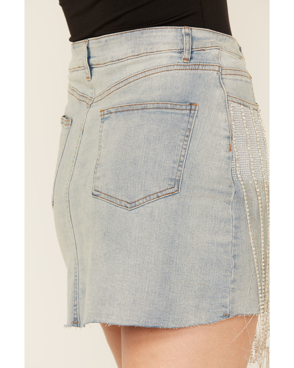 Image #4 - Blue B Women's Light Wash Fringe Mini Denim Skirt, Light Wash, hi-res