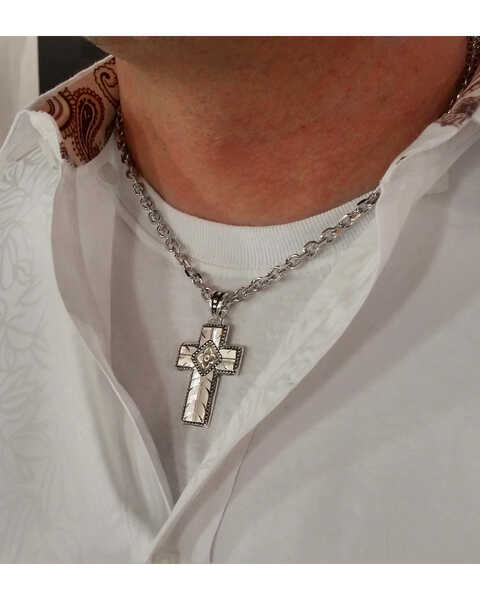 Image #3 - Montana Silversmiths Women's Banded Feathered Cross Necklace , Silver, hi-res