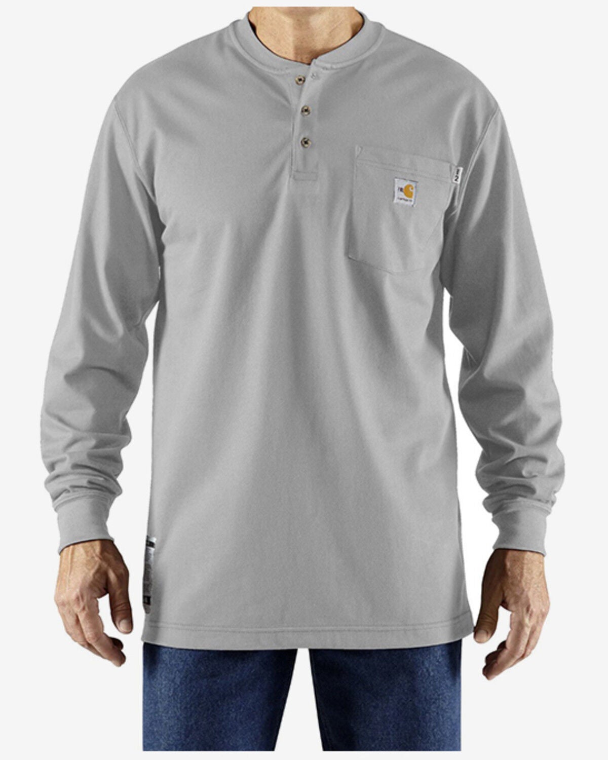Carhartt Men's FR Force Dearborn Loose Long Sleeve Henley Work Shirt - Big, Light Grey, hi-res