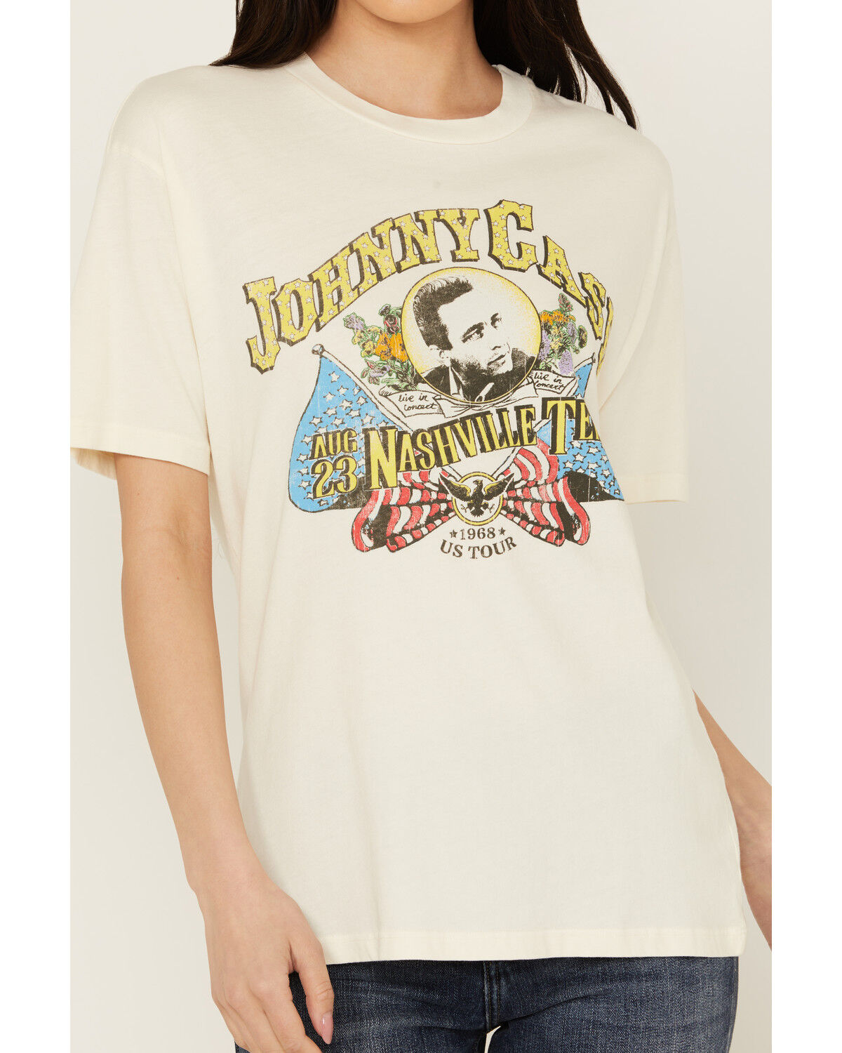 Image #3 - Day Dreamer Women's Johnny Cash Short Sleeve Oversized Graphic Tee, Cream, hi-res