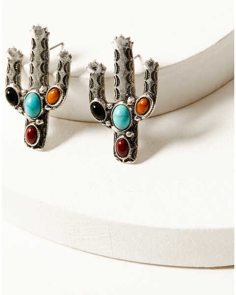 Shyanne Women's Dakota Cactus Multi-Stone Earrings, Silver, hi-res
