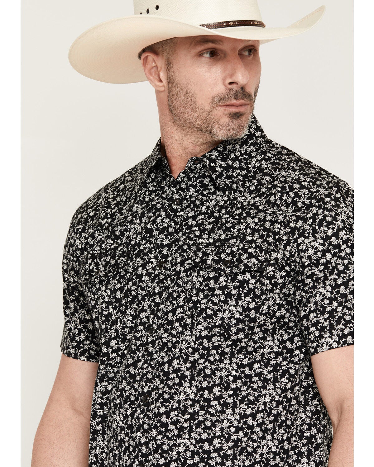 Image #2 - Moonshine Spirit&reg; Men's Midnight Bloom Floral Print Short Sleeve Snap Western Shirt, Black, hi-res