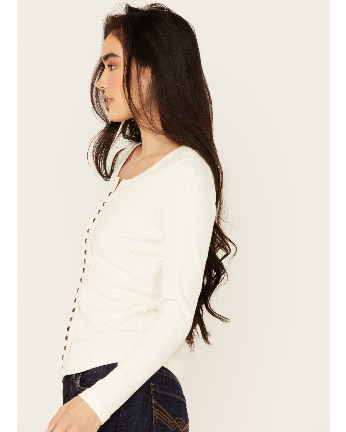 Image #2 - Idyllwind Women's Rib Knit Long Sleeve Button-Down Shirt, Ivory, hi-res