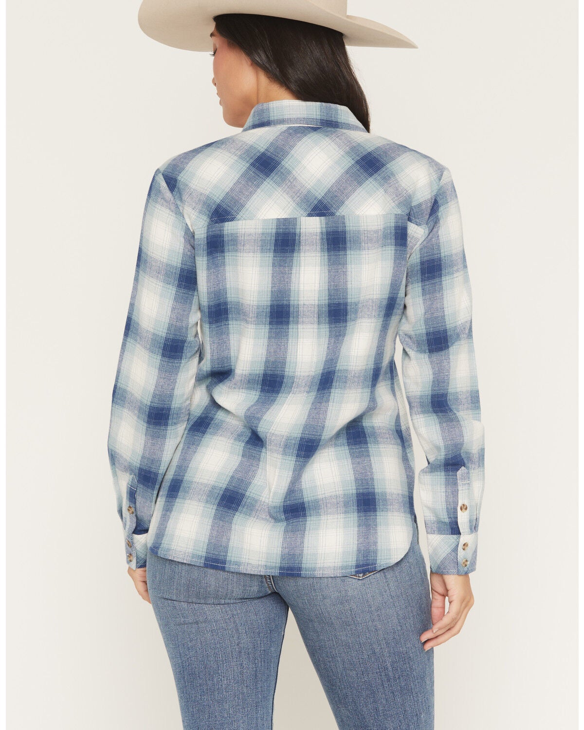 Image #4 - Shyanne Women's Junction Plaid Print Long Sleeve Button-Down Flannel Shirt, Navy, hi-res