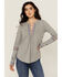 Image #1 - Roper Women's Floral Embroidered Long Sleeve Shirt, Grey, hi-res