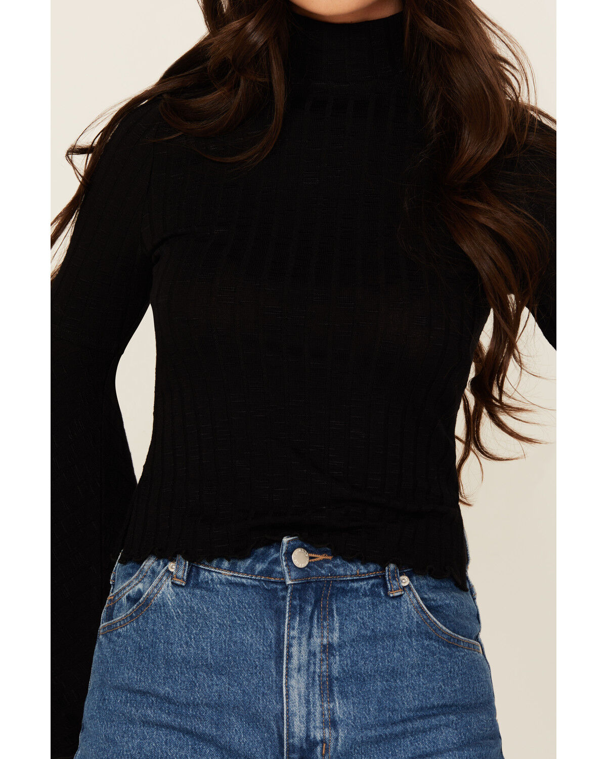 Image #3 - Shyanne Women's Mock Neck Long Bell Sleeve Top, Black, hi-res