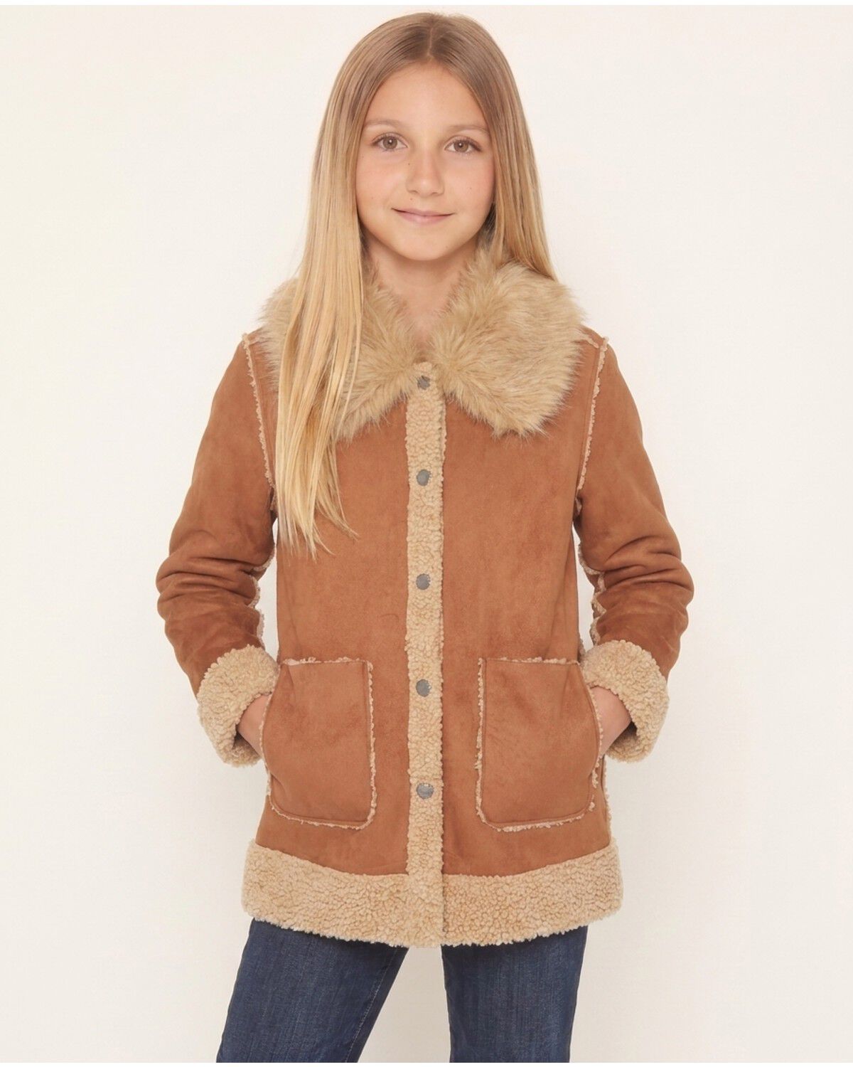Image #2 - Shyanne Girls' Highland Reversible Faux Suede Sherpa Jacket, Rose, hi-res