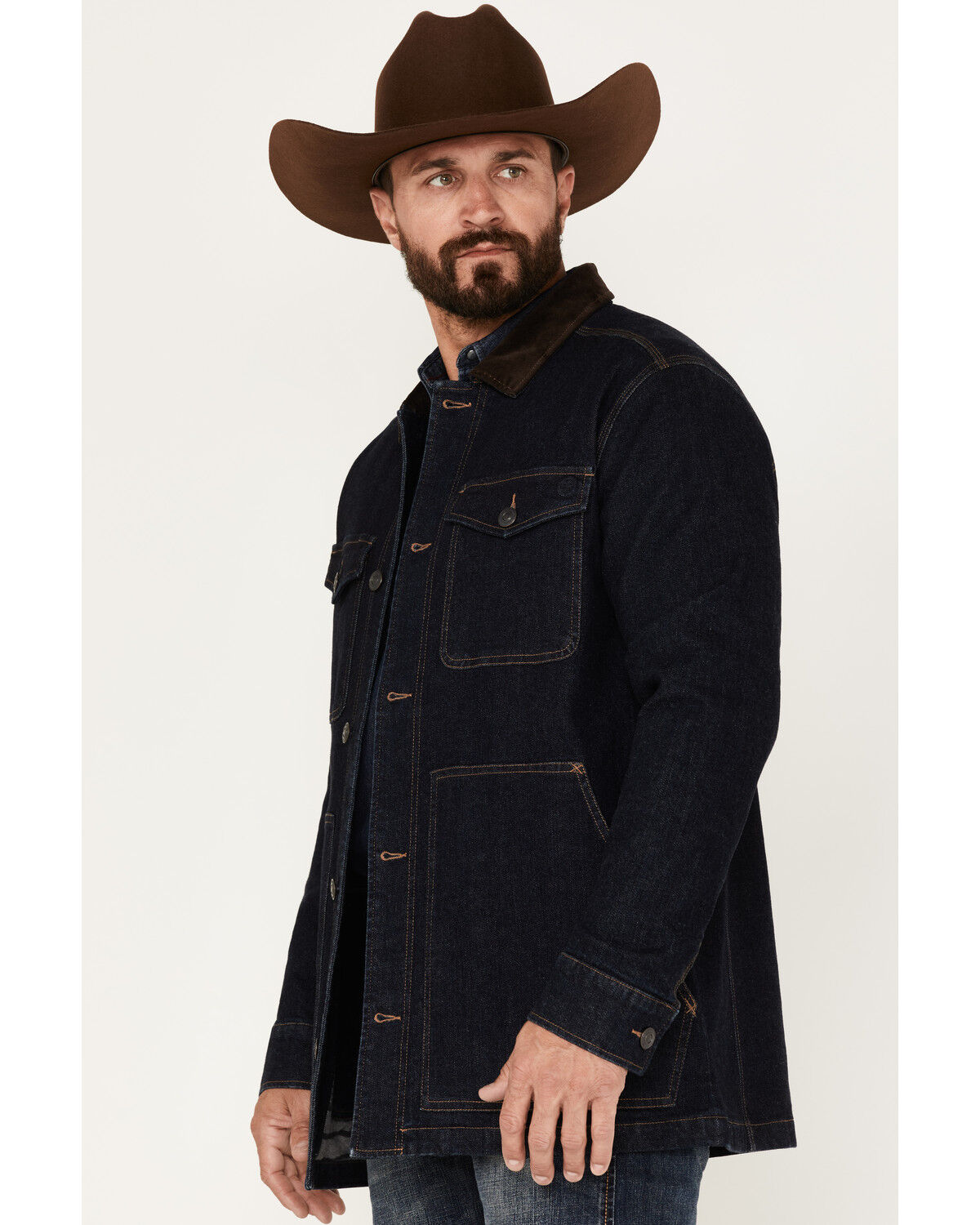 Image #2 - Blue Ranchwear Men's Rancher Flannel Lined Denim Jacket, Dark Blue, hi-res