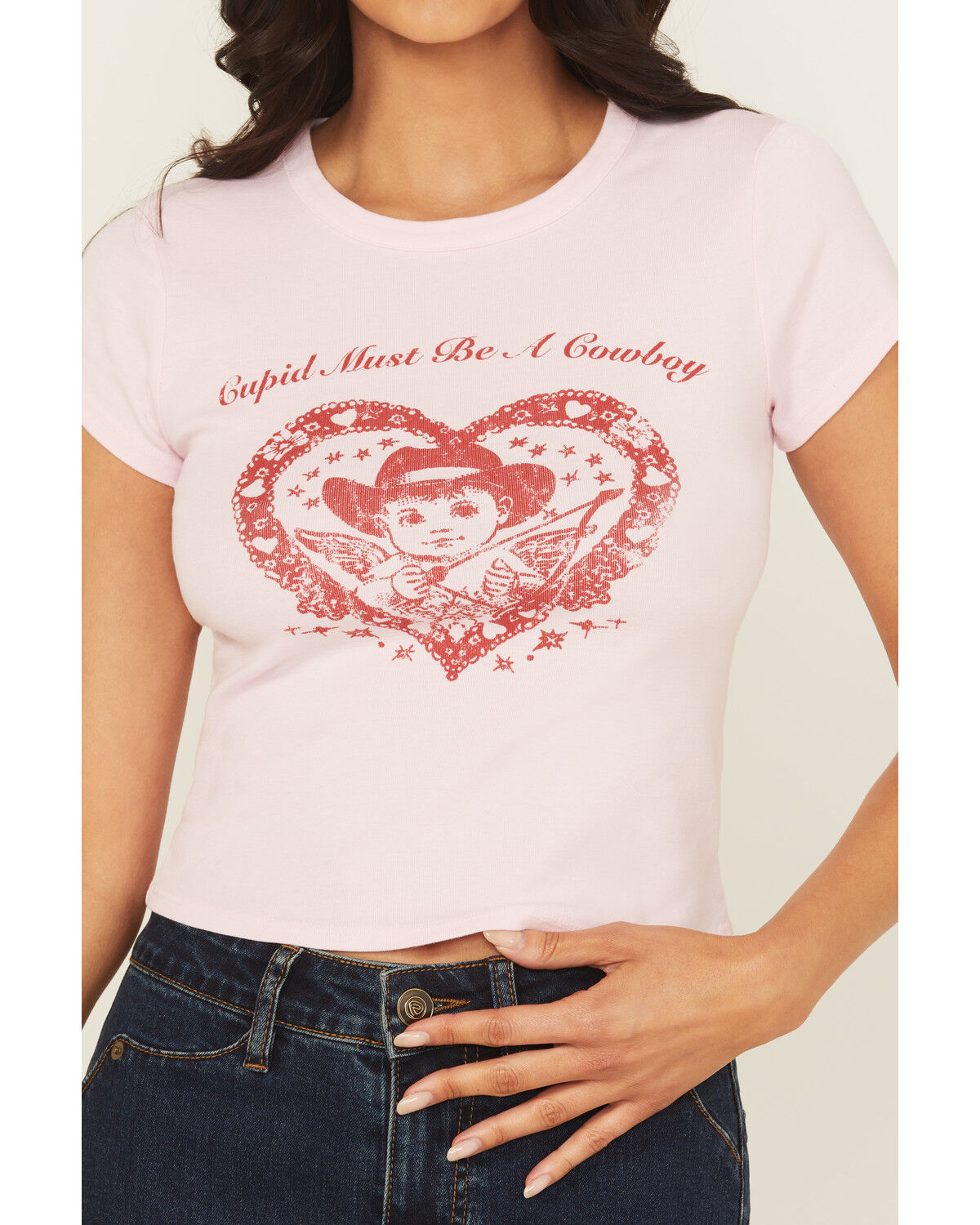 Image #3 - Originality Women's Cupid Cowboy Short Sleeve Baby Graphic Tee, Pink, hi-res