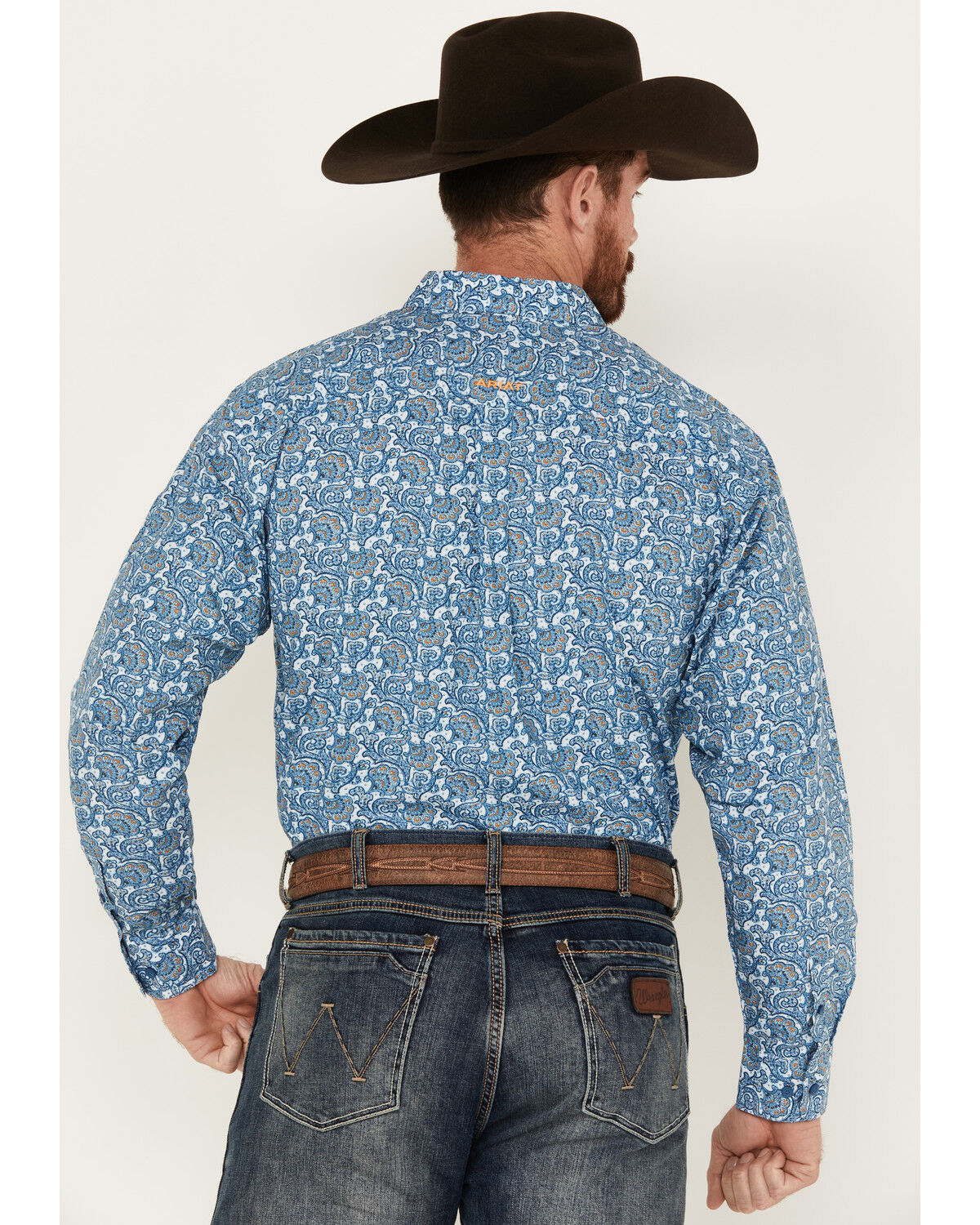 Image #4 - Ariat Men's Gentry Paisley Print Long Sleeve Button-Down Western Shirt, Blue, hi-res