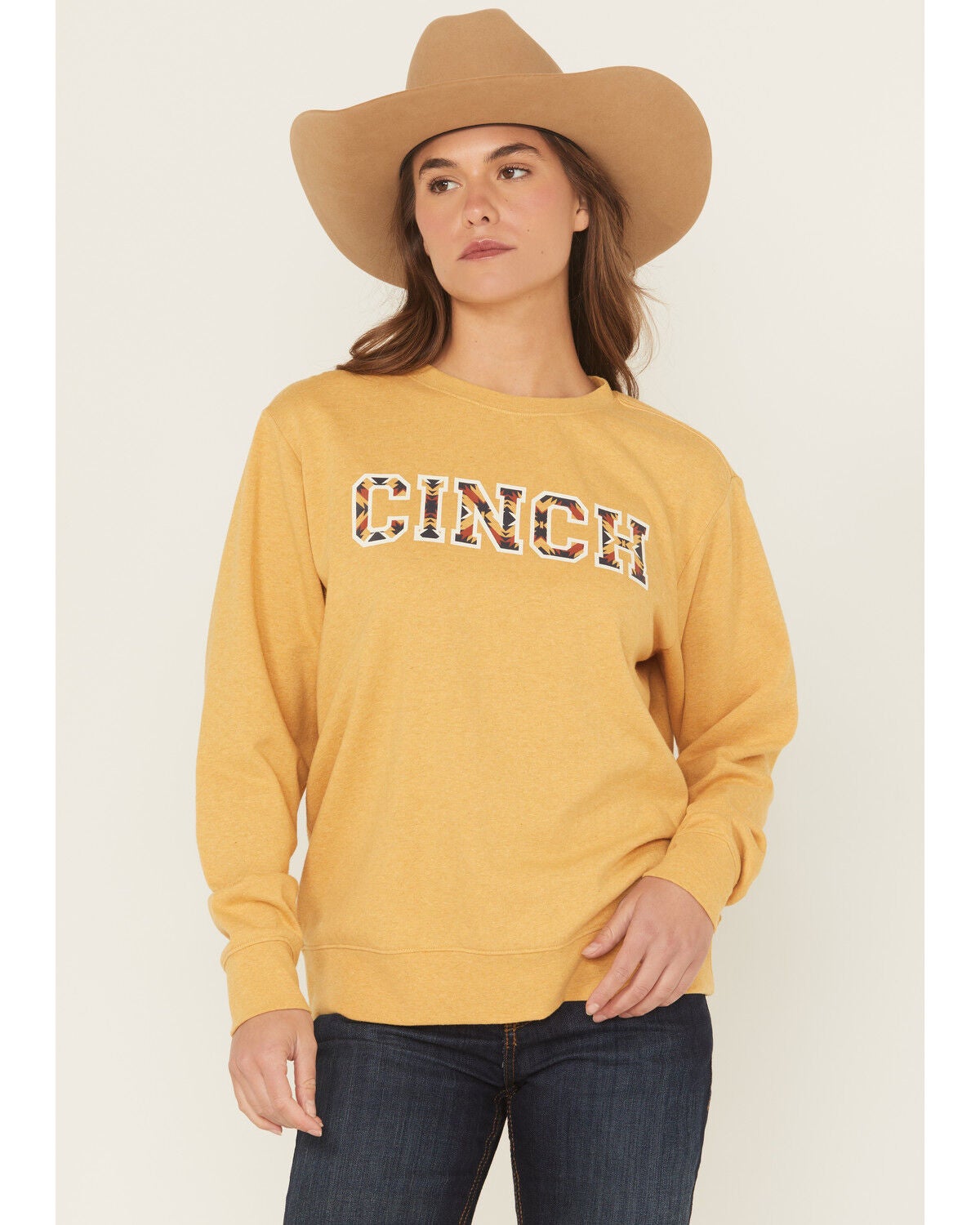 Image #1 - Cinch Women's Logo Graphic Crewneck, Gold, hi-res