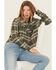 Image #1 - Cleo + Wolf Women's Corrie Plaid Print Embroidered Long Sleeve Snap Cropped Shirt, Dark Green, hi-res