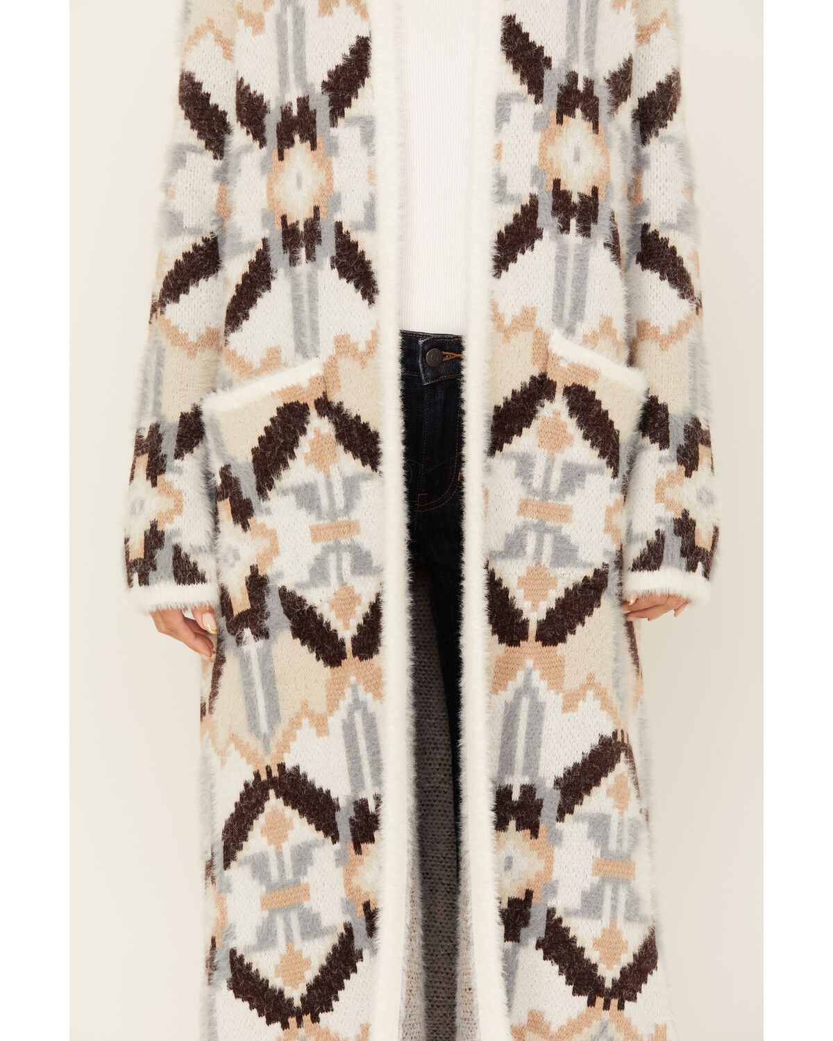 Image #3 - Shyanne Women's Southwestern Print Long Cardigan, Off White, hi-res