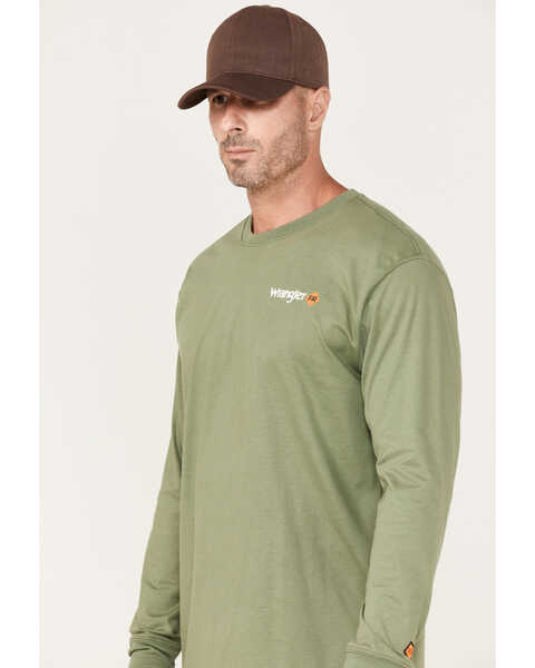 Image #2 - Wrangler Men's FR Skull Logo Graphic Long Sleeve T-Shirt, Olive, hi-res