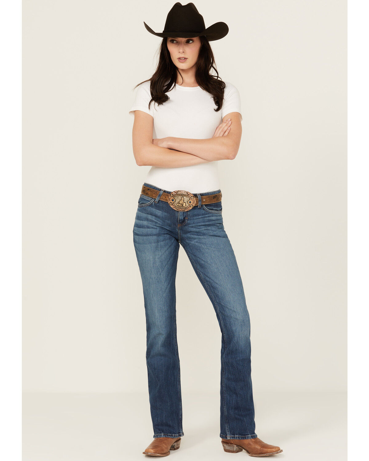 Image #1 - Wrangler Retro Women's Mae Dark Wash Mid Rise Bootcut Stretch Denim Jeans, Dark Wash, hi-res