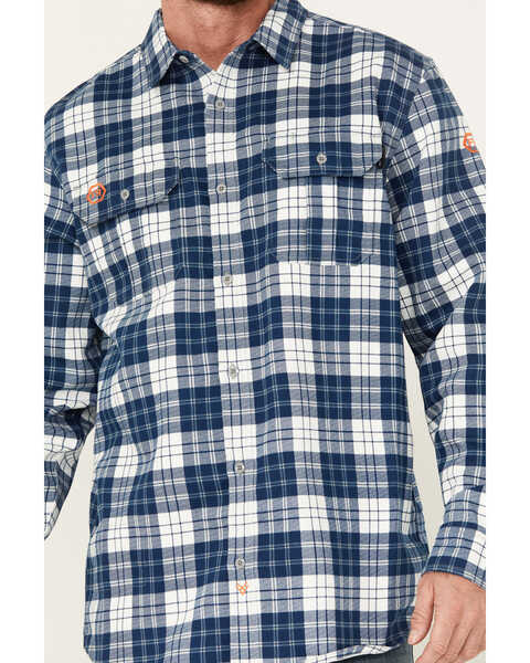 Image #3 - Hawx Men's FR Plaid Print Lightweight Button-Down Work Shirt, Blue, hi-res