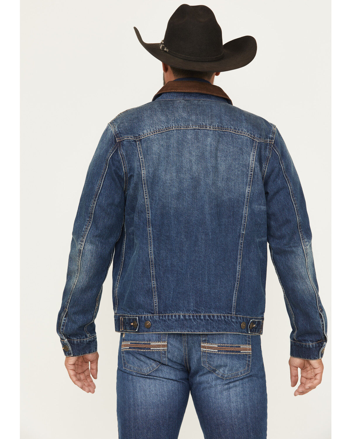 Image #4 - Blue Ranchwear Men's Canyon Corduroy Collar Denim Jacket, Dark Wash, hi-res