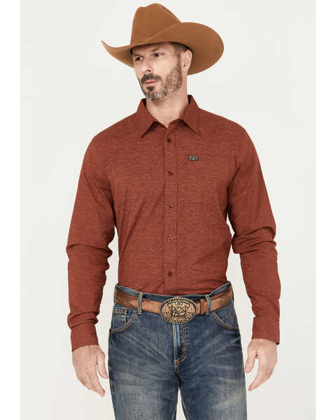 Kimes Ranch Men's Linville Long Sleeve Button Down Shirt, Heather Red, hi-res