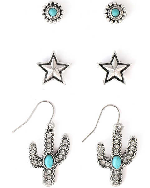 Cowgirl Confetti Women's Beauty Blooms Earring Set - 3 Piece , Turquoise, hi-res