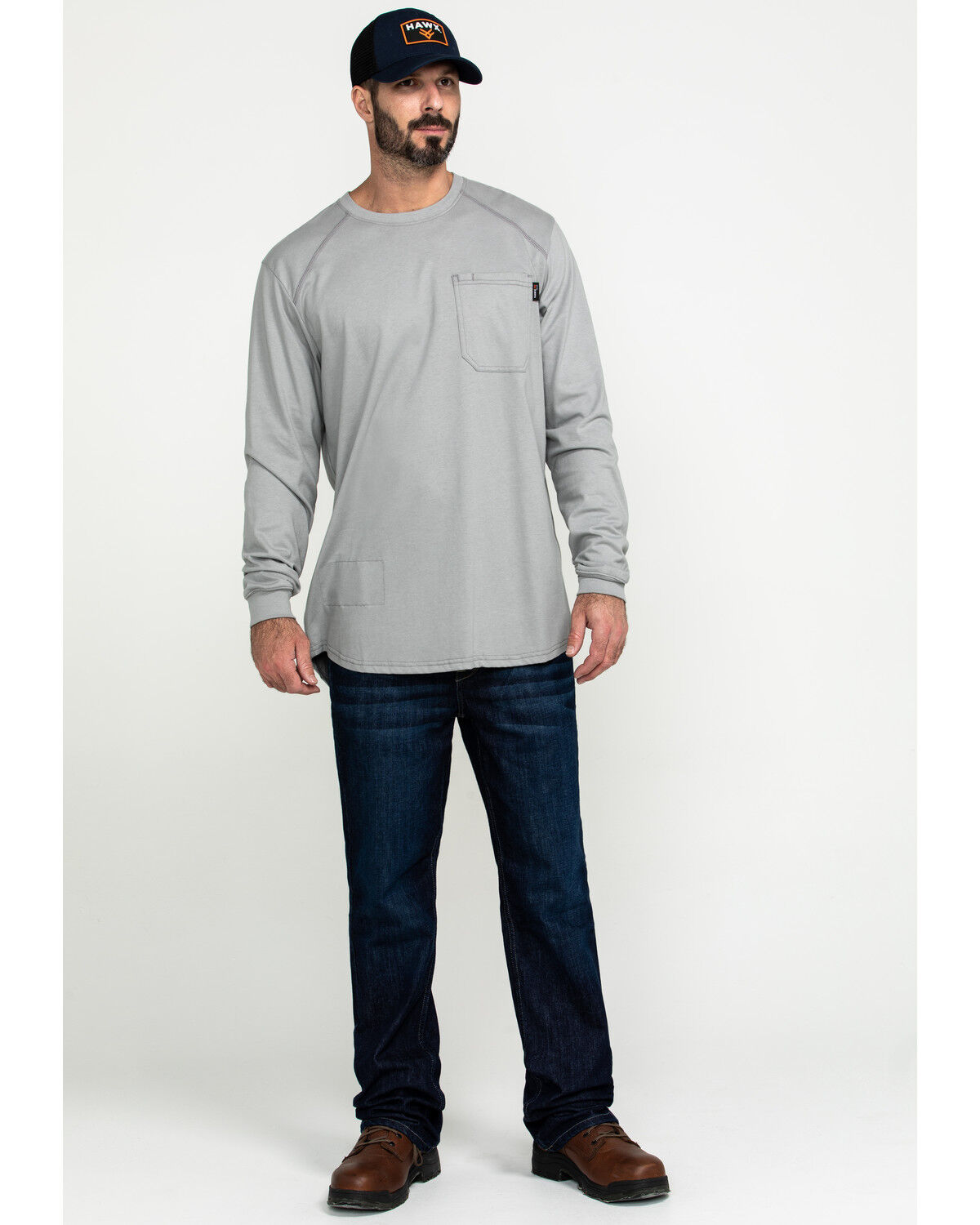 Image #6 - Hawx Men's FR Pocket Long Sleeve Work T-Shirt - Tall, Silver, hi-res