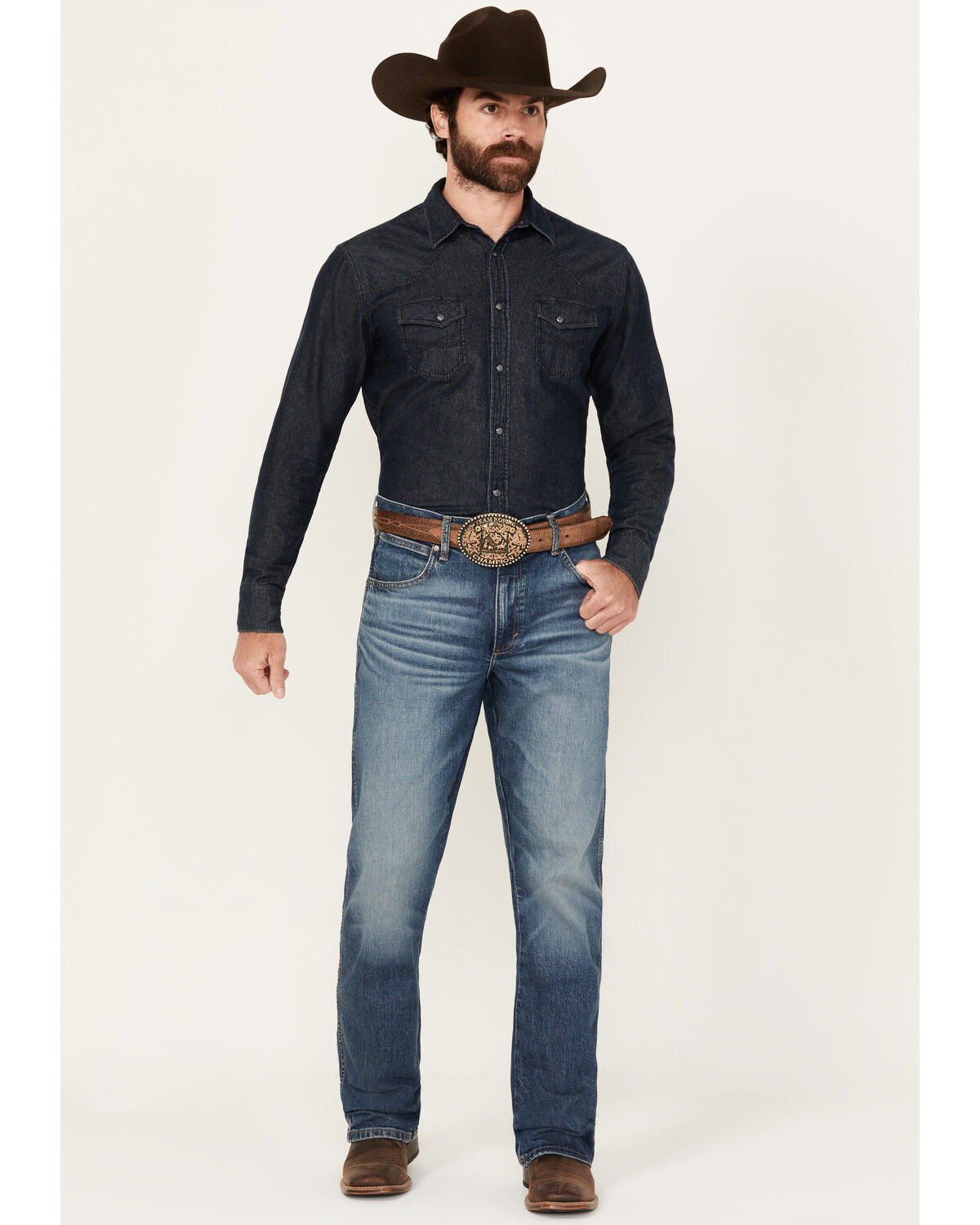 Image #1 - Wrangler Retro Men's 77MWZ Whitley Medium Wash Slim Bootcut Stretch Denim Jeans - Tall, Medium Wash, hi-res
