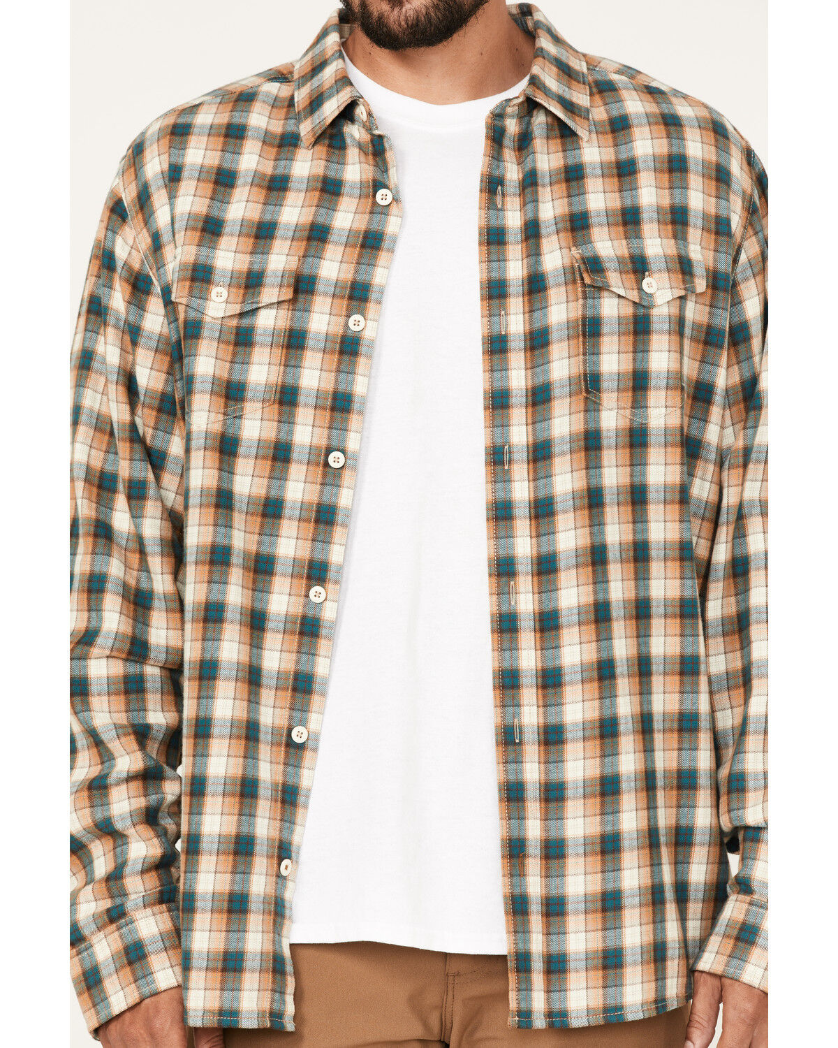 Image #3 - Brothers and Sons Men's Casual Plaid Print Long Sleeve Button Down Western Flannel Shirt, Teal, hi-res