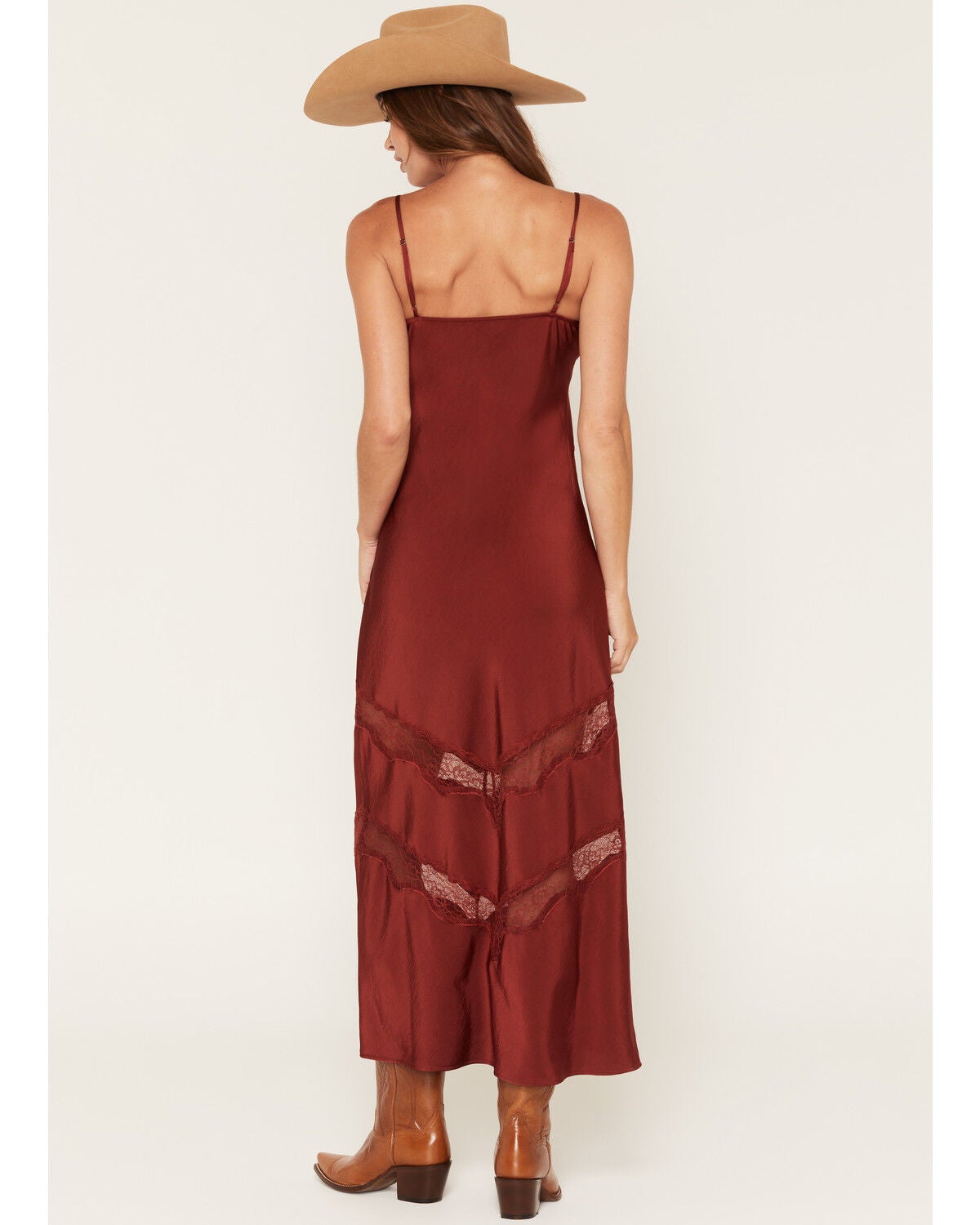 Image #4 - Z Supply Women's Solid Satin Lace Trim Sleeveless Maxi Dress, Red, hi-res