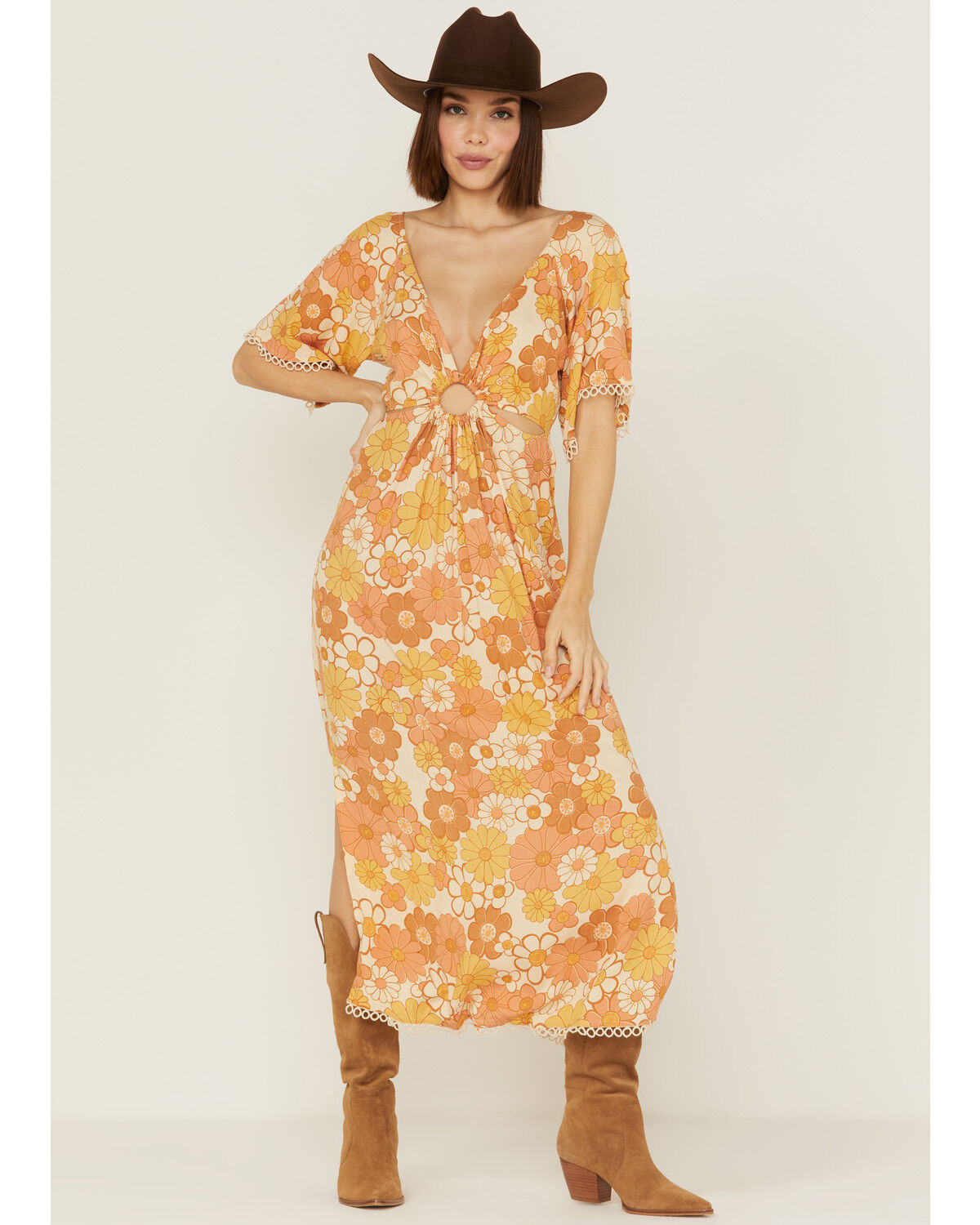 Image #1 - Z&L Women's Chiquitita Floral Print Short Sleeve Maxi Dress, Multi, hi-res