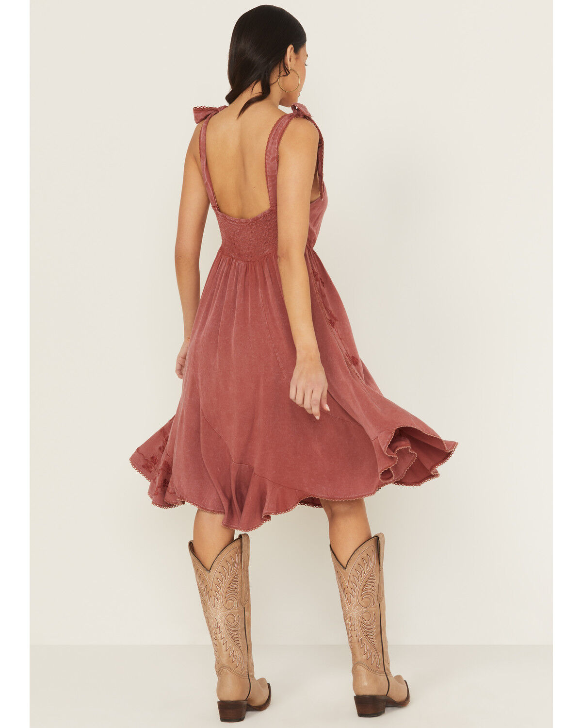 Image #4 - Wild Moss Women's Floral Embroidered Tie Strap Midi Dress, Rose, hi-res