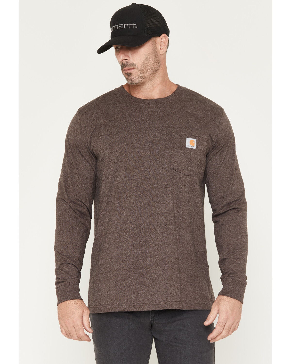 Image #2 - Carhartt Men's Relaxed Fit Heavyweight Long Sleeve Pocket Graphic Work Shirt, Dark Brown, hi-res