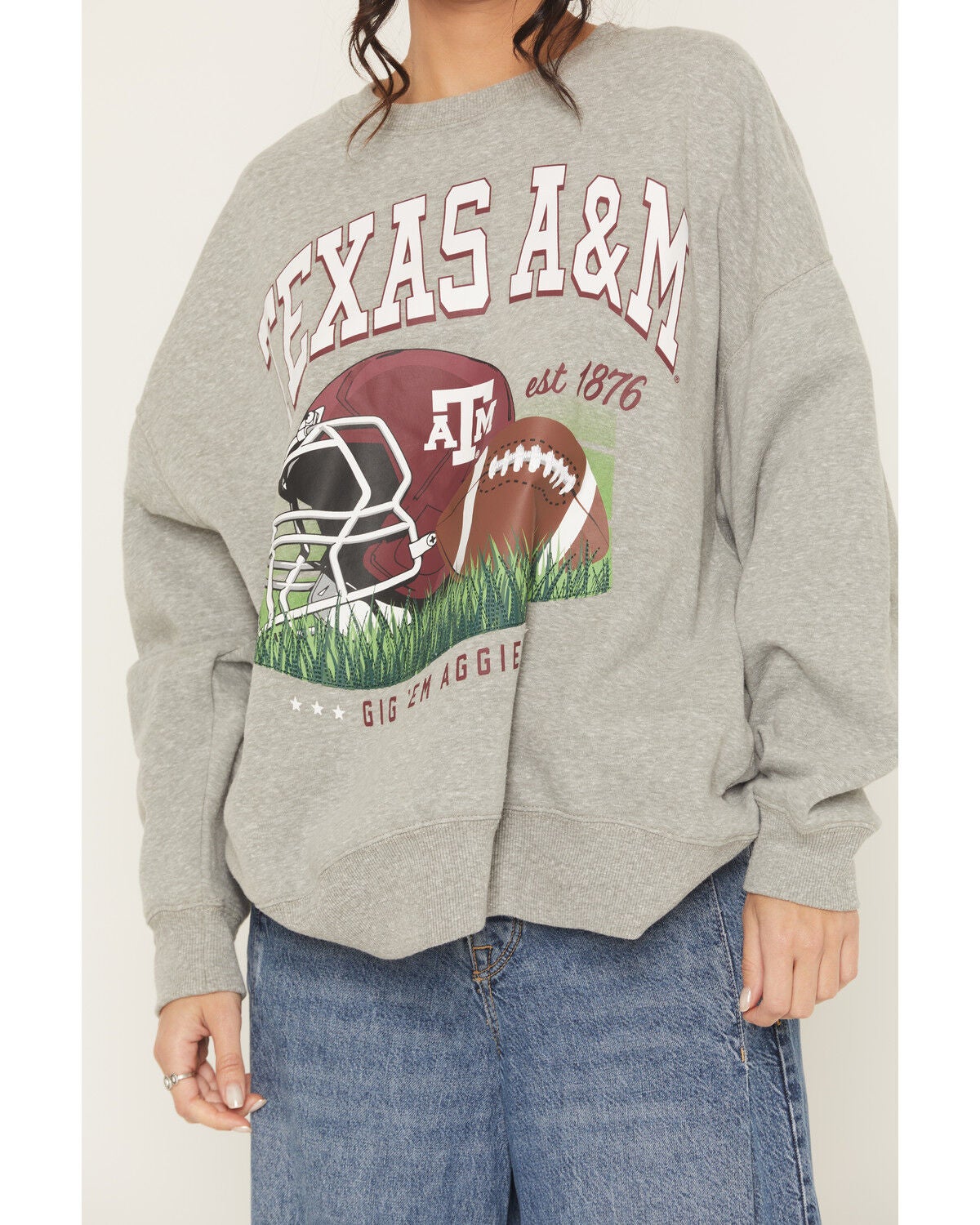 Image #3 - Gameday Women's TAMU Helmet Embroidered Graphic Crewneck, Grey, hi-res