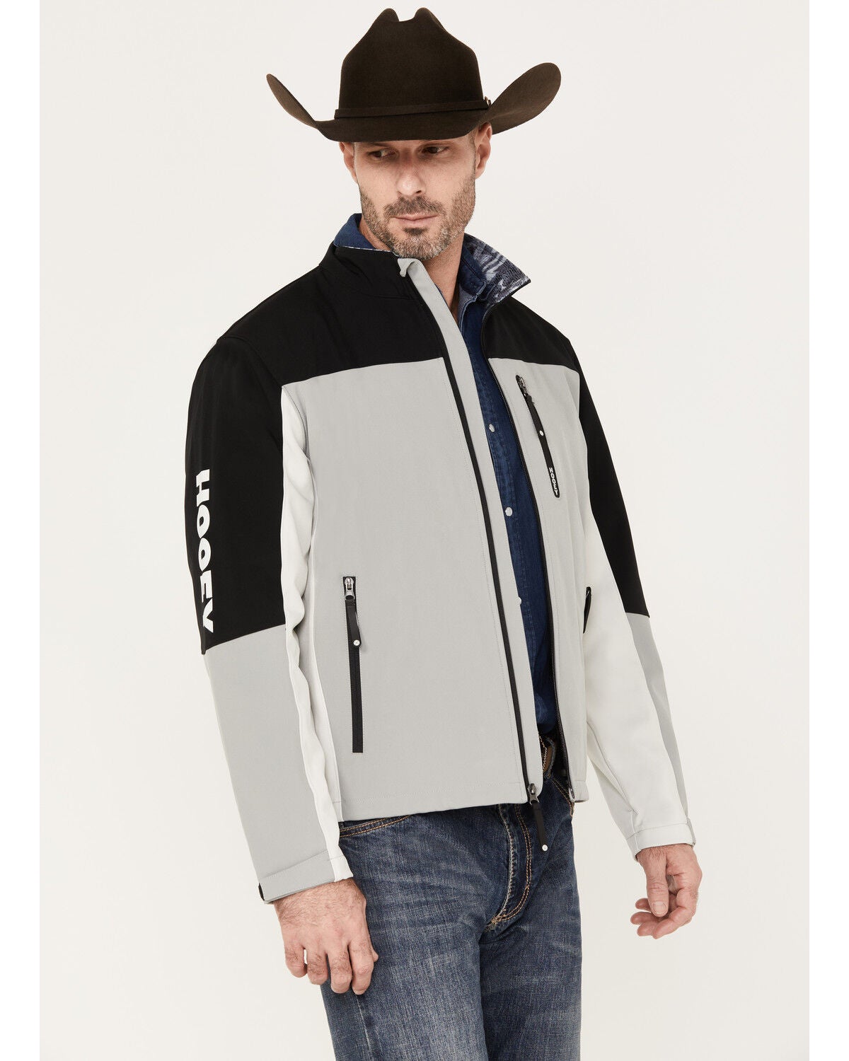 Hooey Men's Color Block Southwestern Print Softshell Jacket, Charcoal, hi-res