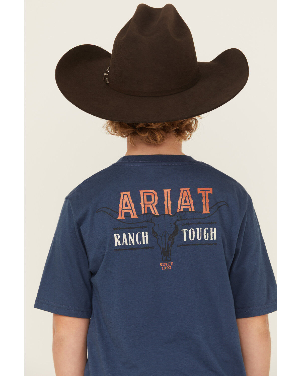 Image #1 - Ariat Boys' Ranch Logo Short Sleeve Graphic T-Shirt, Navy, hi-res