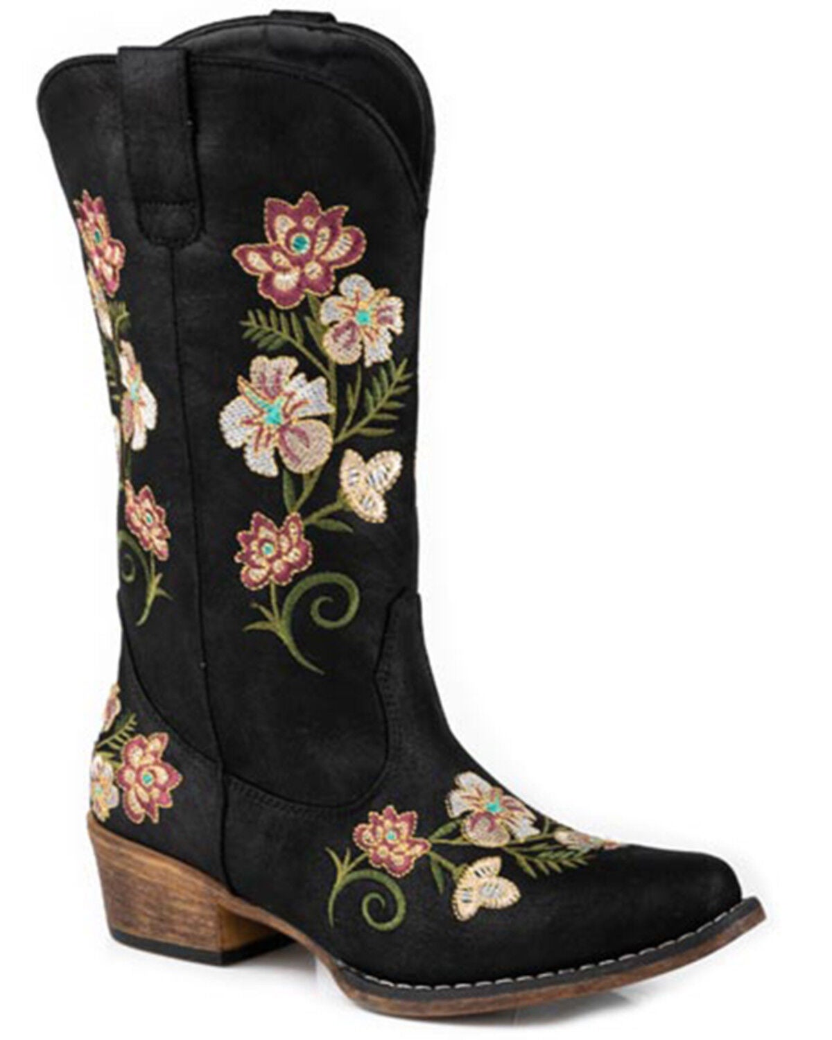 Roper Women's Riley Floral Western Boots - Snip Toe, Black, hi-res