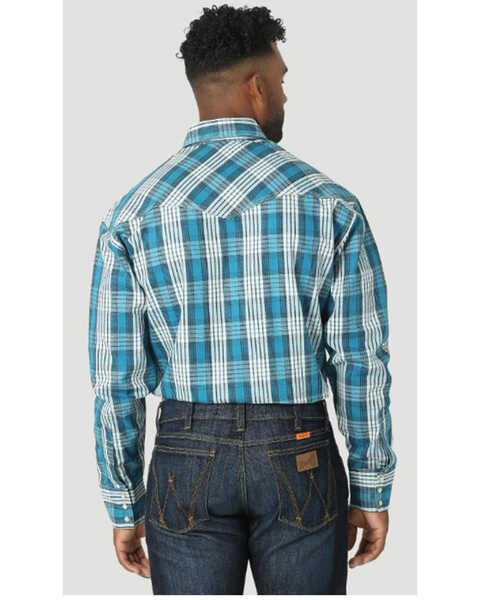 Image #2 - Wrangler 20X Men's FR Plaid Print Long Sleeve Snap Western Work Shirt, Aqua, hi-res