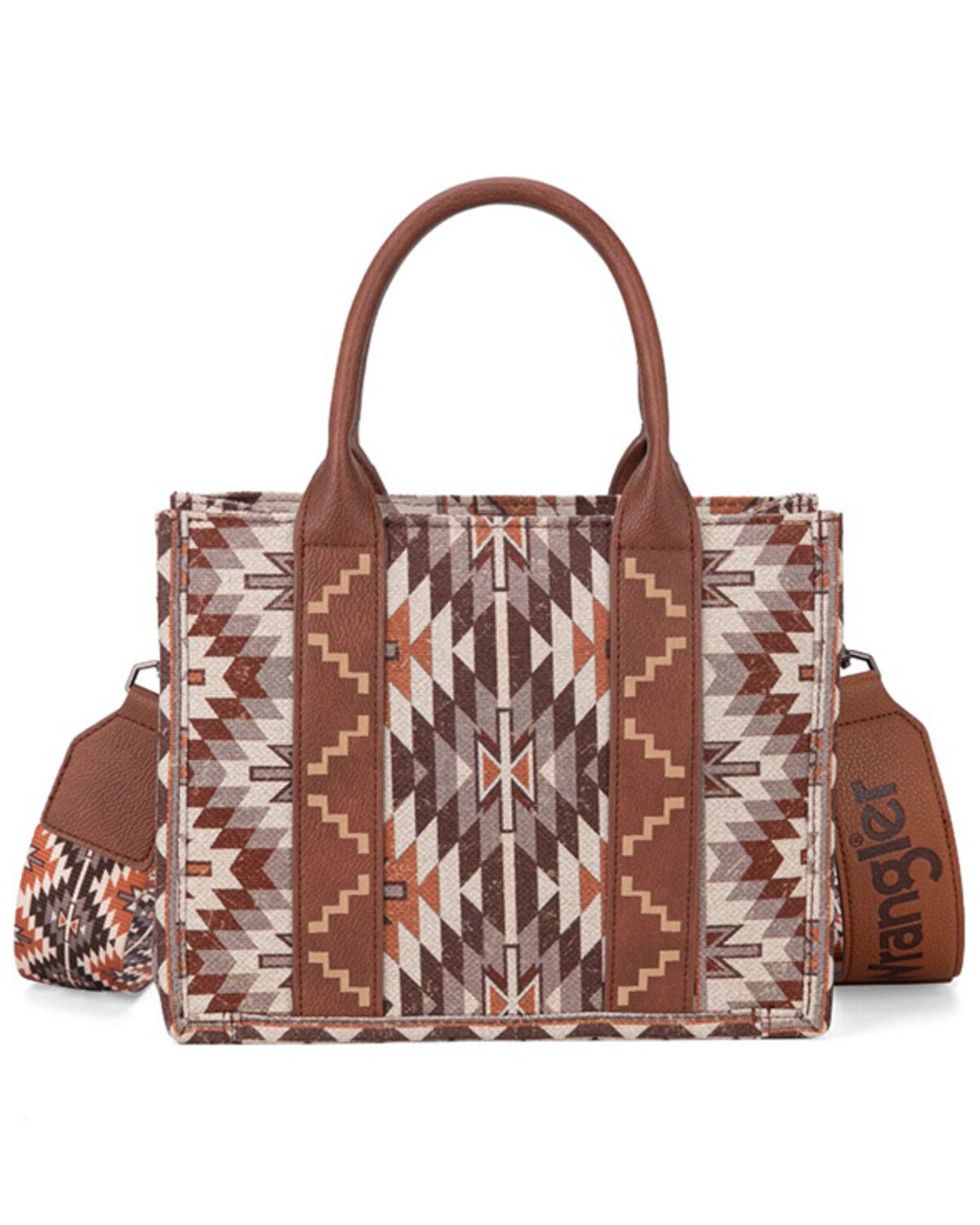 Image #2 - Wrangler Women's Southwestern Print Small Canvas Crossbody Bag, Brown, hi-res