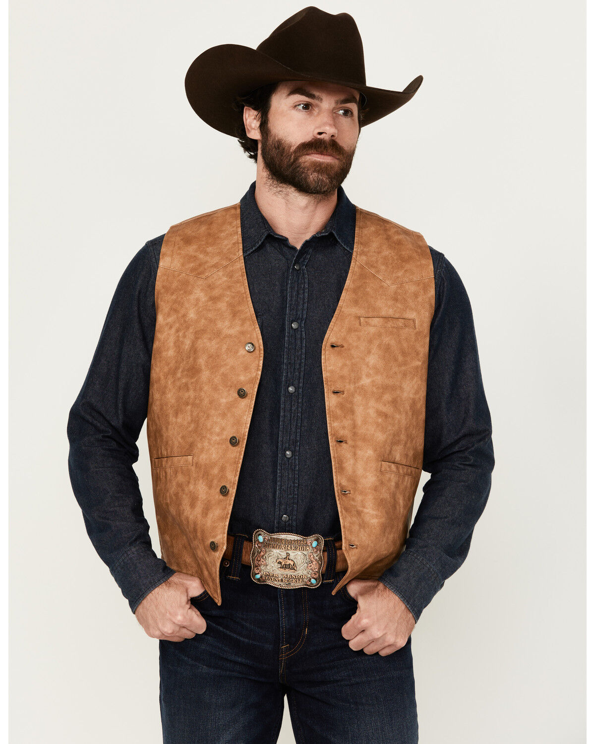 Image #1 - Cody James Men's Palomino Faux Leather Vest, Tan, hi-res