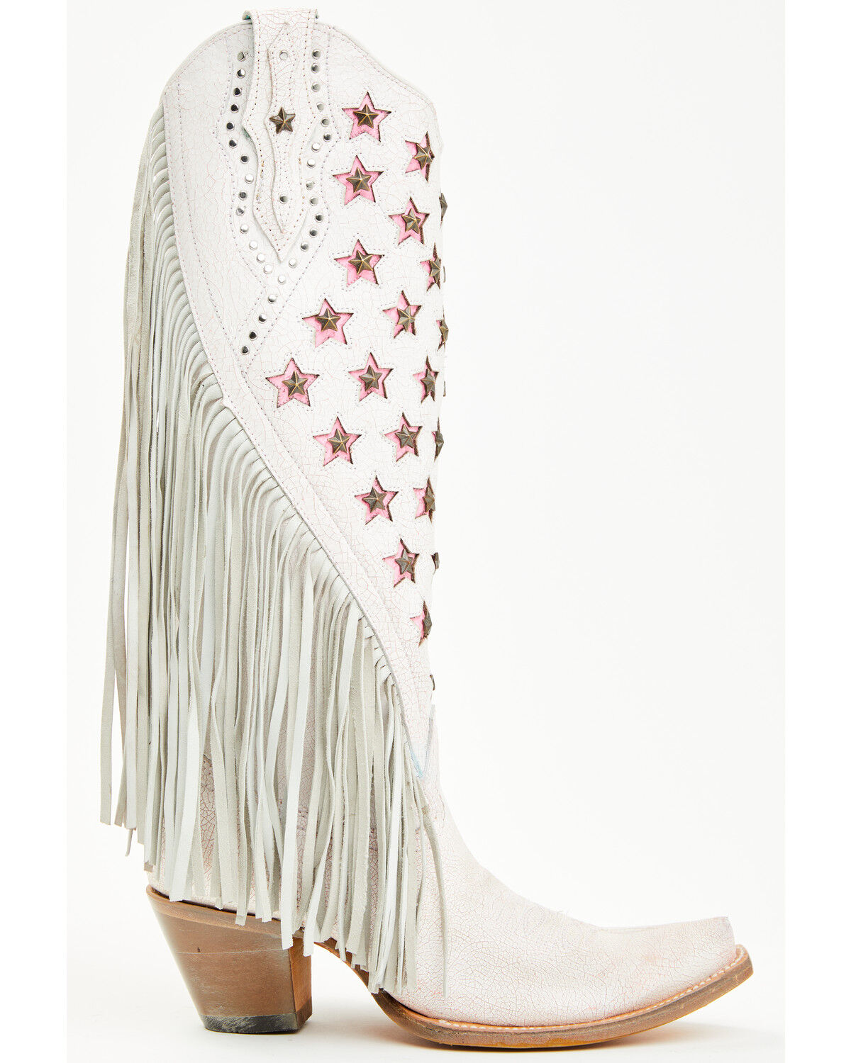 Image #2 - Corral Women's Star Inlay Fringe Tall Western Boots - Snip Toe, White, hi-res