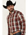 Image #2 - Roper Men's Amarillo Plaid Print Long Sleeve Button-Down Western Shirt, Wine, hi-res